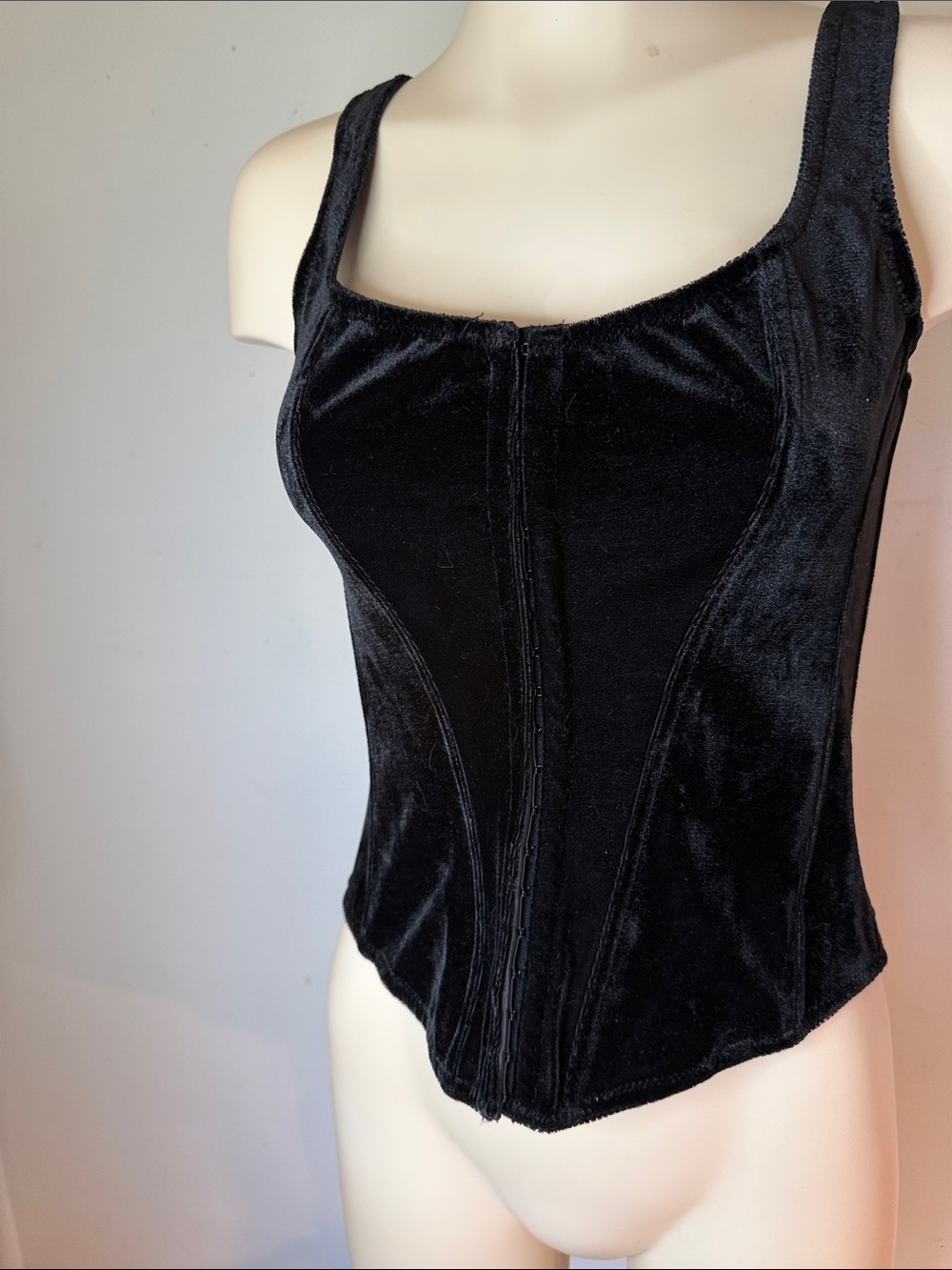 La Vie En Rose Black Velvet Lace-Up Corset Top